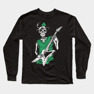 St. Patrick's Day Rock & Roll Skeleton Guitar Player Long Sleeve T-Shirt